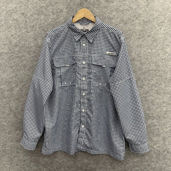 HABIT Solar Factor Men's Fishing Shirt, Long Sleeve Vented Pocket Blue Checker L - Picture 1 of 14